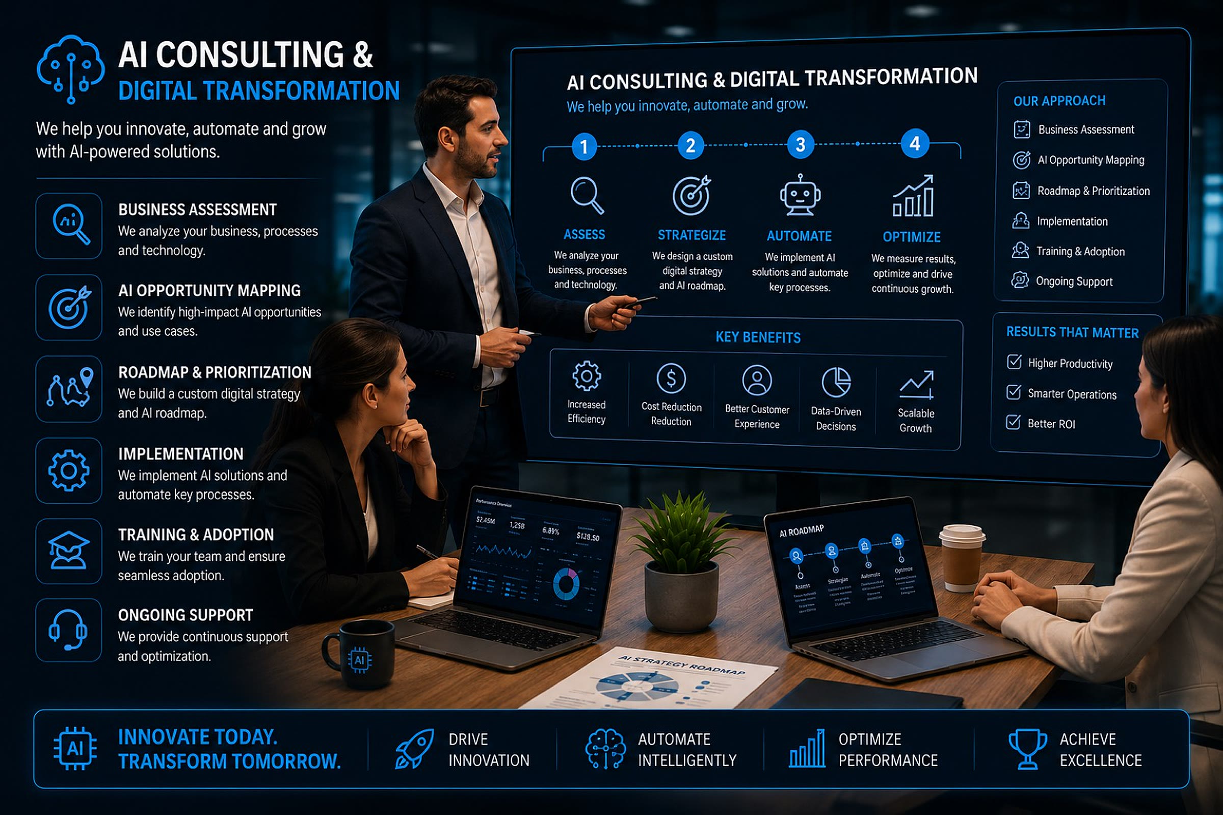 AI consulting and digital transformation roadmap: assess, strategize, automate, optimize