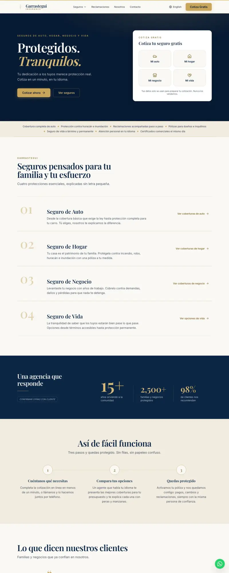 Garrastegui Insurance website built by Tech-Innova